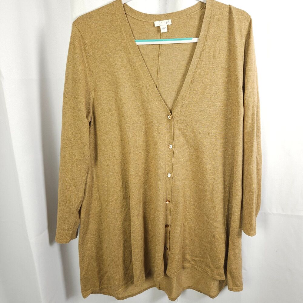 J.Jill Women's Brown Tan Long Cardigan Sweater Size Large Wool Blend
